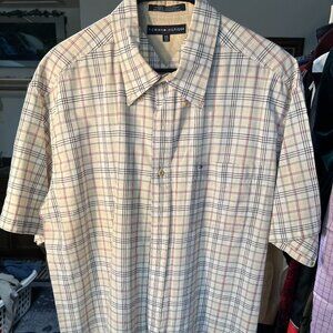 Tommy Hilfiger White Black & Red Plaid 100% Cotton Short-Sleeve Button-Up SZ XXL